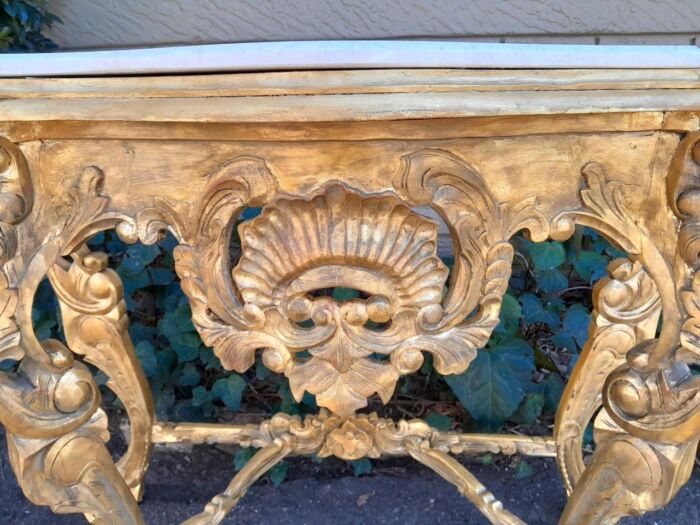A 20th Century Victorian Style Mahogany Hand-Gilded Console Table With Marble Top - Image 8