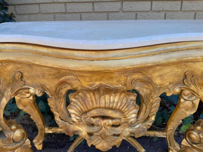 A 20th Century Victorian Style Mahogany Hand-Gilded Console Table With Marble Top - Image 9