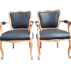 A 20th Century Pair of French Style Carved Fruitwood Armchairs in a Contemporary Bleached Finish and Upholstered in Leather