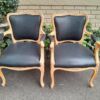 A 20th Century Pair of French Style Carved Fruitwood Armchairs in a Contemporary Bleached Finish and Upholstered in Leather - Image 4