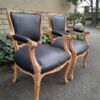 A 20th Century Pair of French Style Carved Fruitwood Armchairs in a Contemporary Bleached Finish and Upholstered in Leather - Image 5