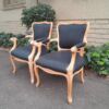 A 20th Century Pair of French Style Carved Fruitwood Armchairs in a Contemporary Bleached Finish and Upholstered in Leather - Image 6