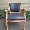 A 20th Century Pair of French Style Carved Fruitwood Armchairs in a Contemporary Bleached Finish and Upholstered in Leather - Image 7