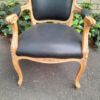 A 20th Century Pair of French Style Carved Fruitwood Armchairs in a Contemporary Bleached Finish and Upholstered in Leather - Image 9