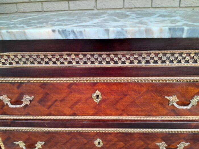 A 20th Century Parquetry Chest Of Drawers With Gilt Mounts And Marble Top - Image 10