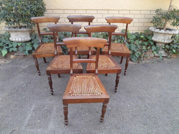 An Antique Set Of Six Cape Stinkwood Regency Chairs With Rattan Seats - Image 3