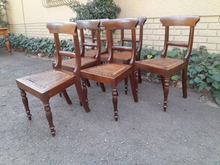 An Antique Set Of Six Cape Stinkwood Regency Chairs With Rattan Seats - Image 4