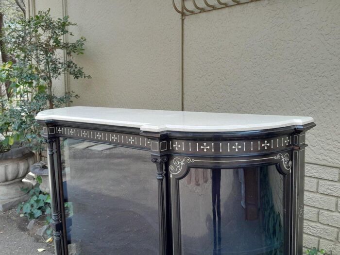 An Antique Edwardian Ebonised Cabinet/Credenza with Ivory Inlay - Image 9