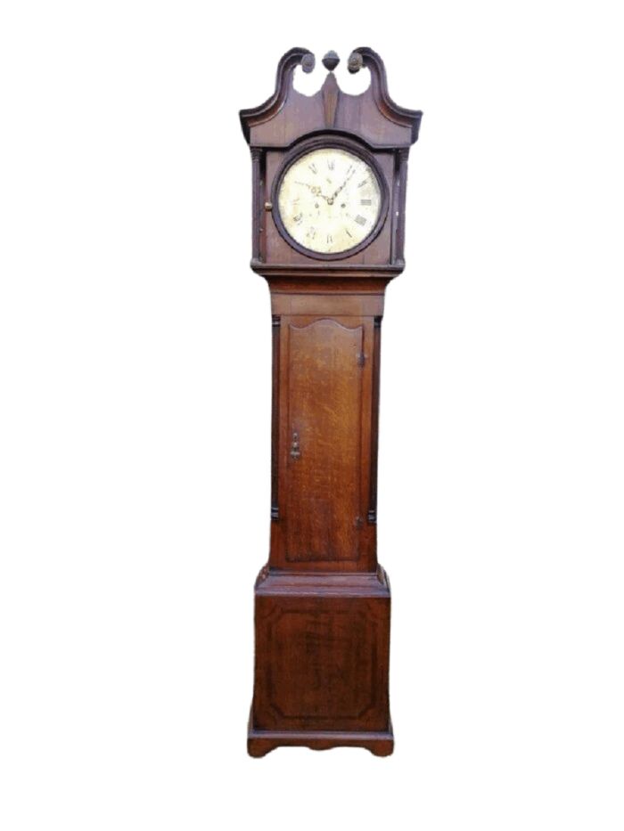 An Early 19th Century Mahogany and Oak Tall  Longcase / Grandfather Clock with Brass Dial Signed Smith Sheffield