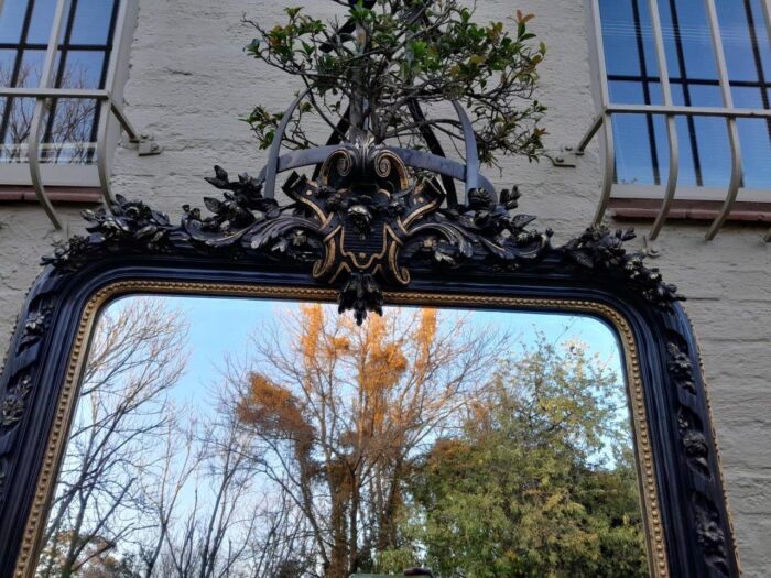 A 20th Century French Style Ebonized Hand-Gilt Ornate Mirror - Image 6