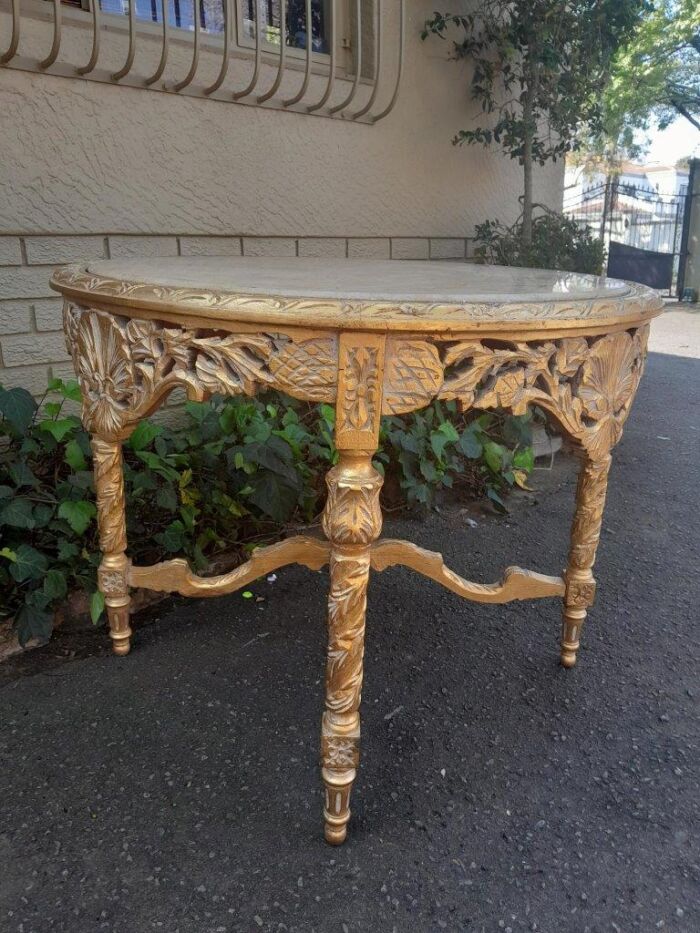 A French Style Ornately Carved and Gilded Wooden Table with Marble Top - Image 3