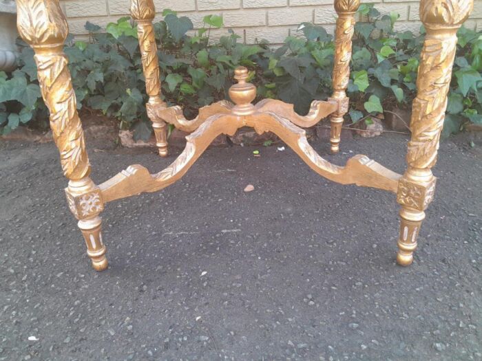 A French Style Ornately Carved and Gilded Wooden Table with Marble Top - Image 5