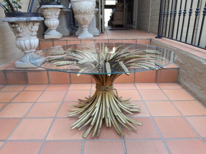 A 20th Century Rare Sculptured Iron Table Base in an Antique Gold Finish with Bevelled Glass Top (This table appears in Coco Chanels Paris Apartment) - Image 2