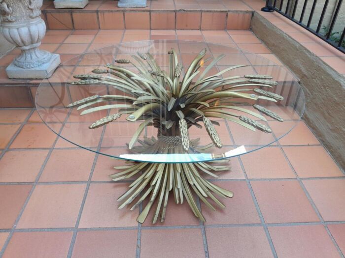 A 20th Century Rare Sculptured Iron Table Base in an Antique Gold Finish with Bevelled Glass Top (This table appears in Coco Chanels Paris Apartment) - Image 3