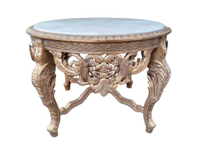 A 20th Century French Style Carved and Painted Coffee Table with Marble Top