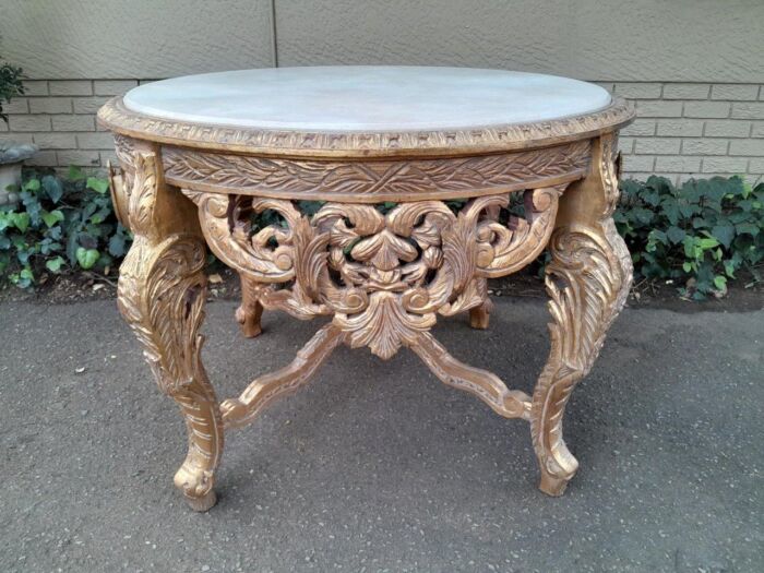 A 20th Century French Style Carved and Painted Coffee Table with Marble Top - Image 3