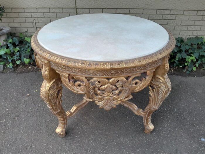 A 20th Century French Style Carved and Painted Coffee Table with Marble Top - Image 4