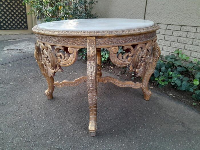 A 20th Century French Style Carved and Painted Coffee Table with Marble Top - Image 5