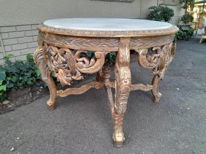 A 20th Century French Style Carved and Painted Coffee Table with Marble Top - Image 6