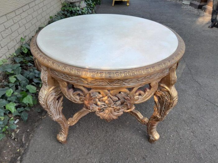 A 20th Century French Style Carved and Painted Coffee Table with Marble Top - Image 7