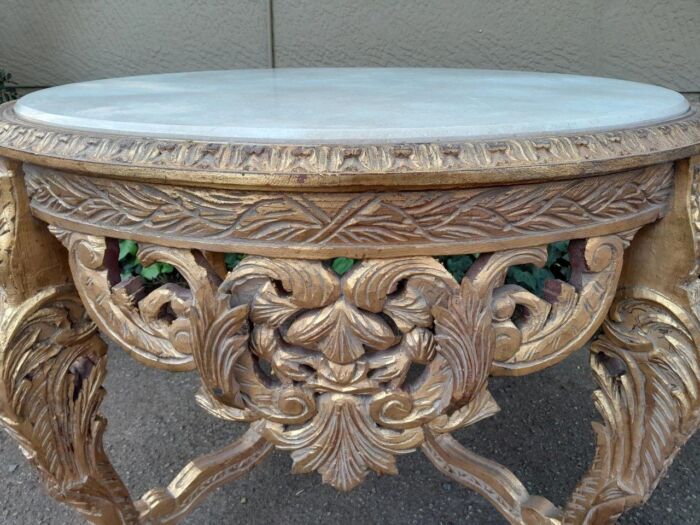 A 20th Century French Style Carved and Painted Coffee Table with Marble Top - Image 10