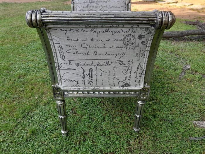 A French Style Window Bench / Seat In Silver Gilt And Upholstered In Ticking / Pinstripe Fabric - Image 4