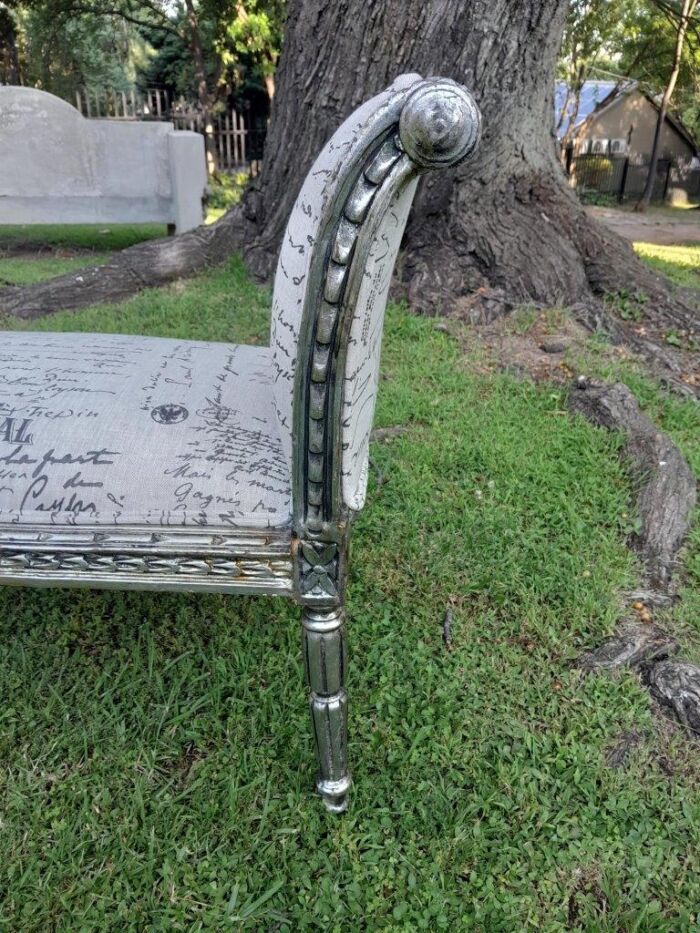 A French Style Window Bench / Seat In Silver Gilt And Upholstered In Ticking / Pinstripe Fabric - Image 5