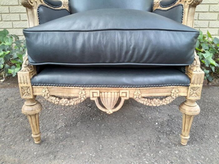 A 20TH Century Pair of French Louis XVI-style Walnut Fauteuils / Armchairs Upholstered in Leather and in a Contemporary Bleached Finish - Image 7
