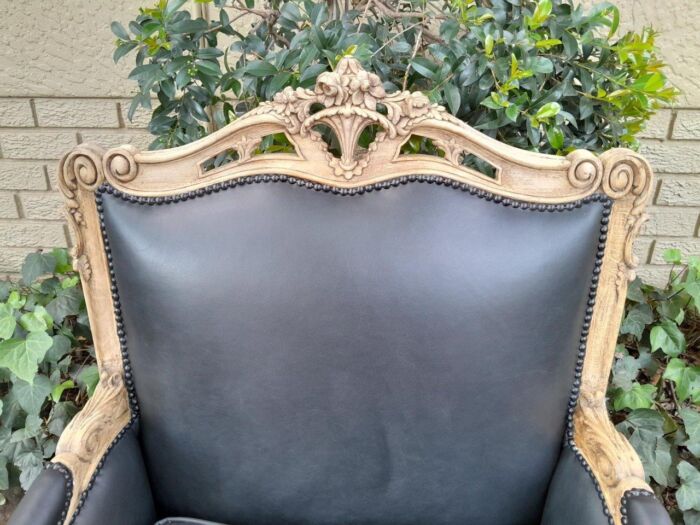 A 20TH Century Pair of French Louis XVI-style Walnut Fauteuils / Armchairs Upholstered in Leather and in a Contemporary Bleached Finish - Image 8