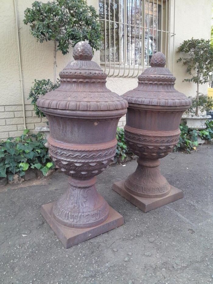 A Rare and Massive Extremely Heavy Pair of Cast Iron Urns with Tops - Image 5