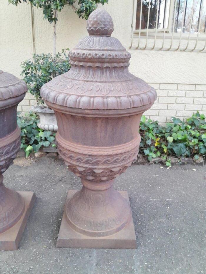 A Rare and Massive Extremely Heavy Pair of Cast Iron Urns with Tops - Image 6