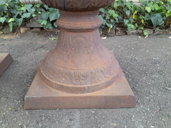 A Rare and Massive Extremely Heavy Pair of Cast Iron Urns with Tops - Image 7