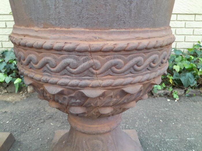 A Rare and Massive Extremely Heavy Pair of Cast Iron Urns with Tops - Image 8