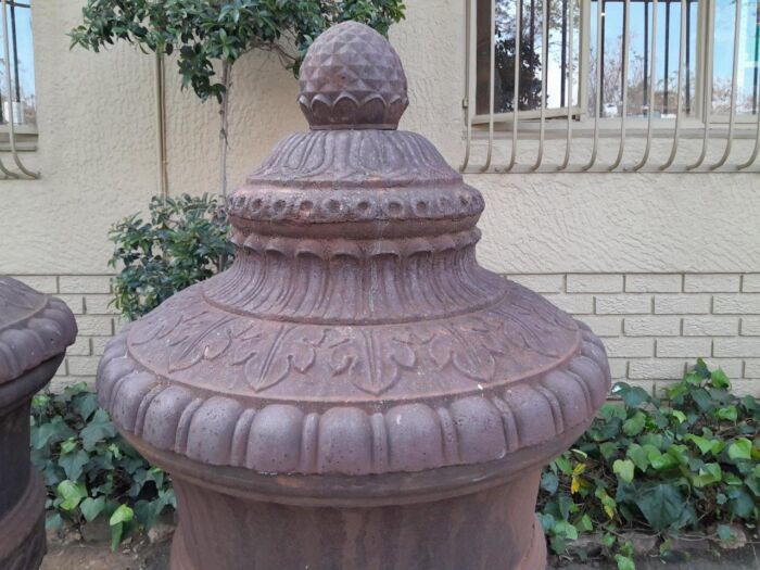 A Rare and Massive Extremely Heavy Pair of Cast Iron Urns with Tops - Image 9