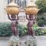 A Rare Pair Of 19th Century Patinated Bronzes Putt/Figural Statues With Urns Nd