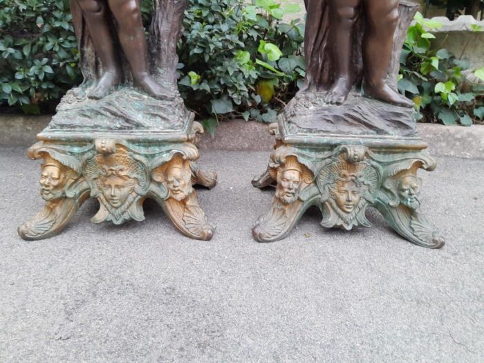A Rare Pair Of 19th Century Patinated Bronzes Putt/Figural Statues With Urns ND - Image 6