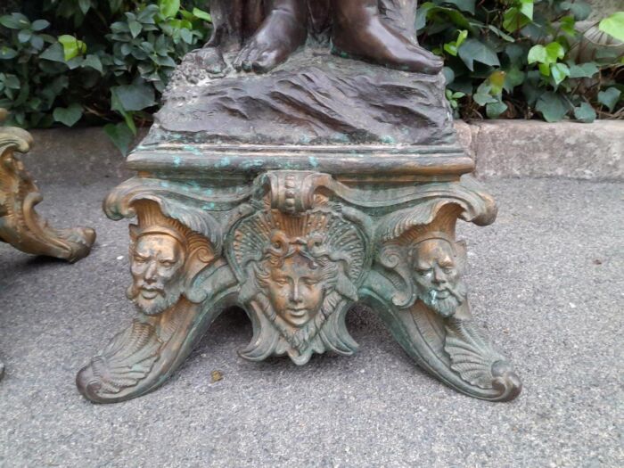 A Rare Pair Of 19th Century Patinated Bronzes Putt/Figural Statues With Urns ND - Image 7