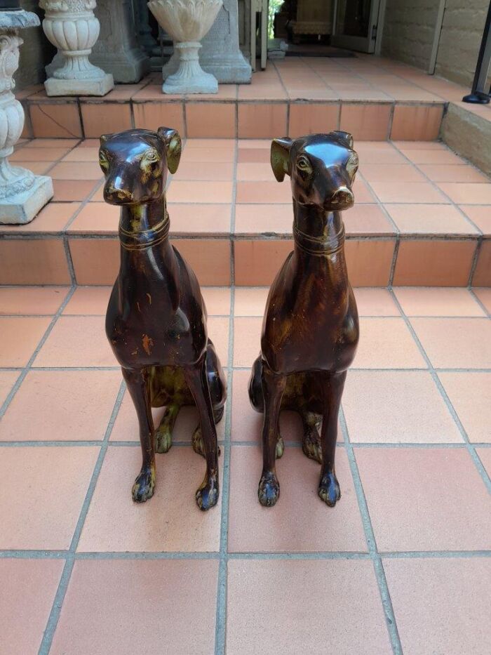 A 20th Century Pair of Life-Size Spelter and Patinated Greyhounds - Image 2