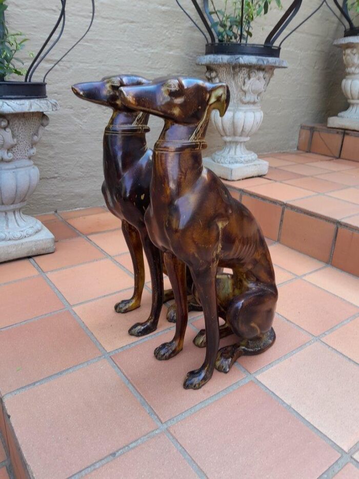 A 20th Century Pair of Life-Size Spelter and Patinated Greyhounds - Image 4