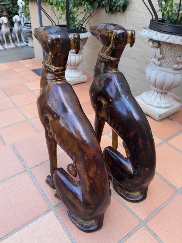 A 20th Century Pair of Life-Size Spelter and Patinated Greyhounds - Image 6