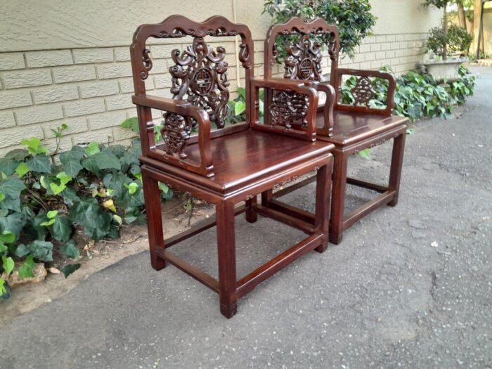An Antique 19TH Century Pair of Chinese Qing Dynasty Chairs  ND - Image 4