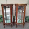 A Rare Near Pair of 20th Century French Style Vitrine / Display Demi Lune Cabinets With Brass Gallery And Fittings and Mirror Interior - Image 3