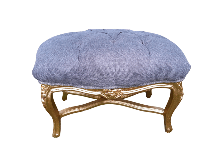 A French Style Giltwood Ottoman / Tuffet / Stool Upholstered in Deep Buttoned Leather
