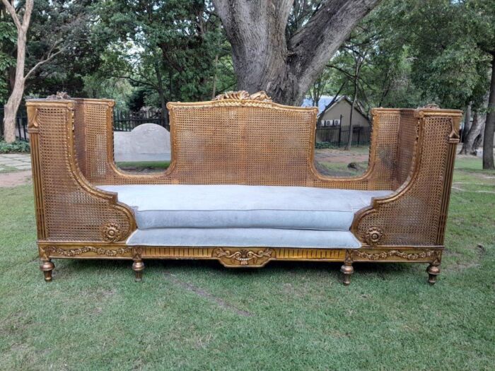 A French Style Hand Gilded Rattan Settee / Day Bed With Seat Cushion - Image 2