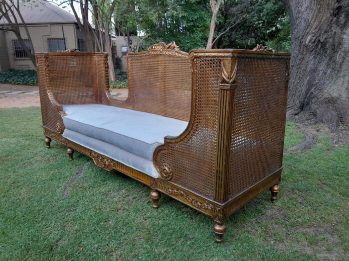 A French Style Hand Gilded Rattan Settee / Day Bed With Seat Cushion - Image 3