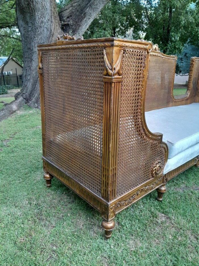 A French Style Hand Gilded Rattan Settee / Day Bed With Seat Cushion - Image 4