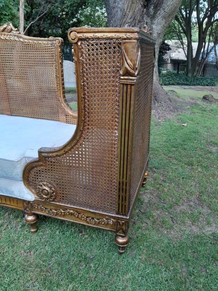 A French Style Hand Gilded Rattan Settee / Day Bed With Seat Cushion - Image 5