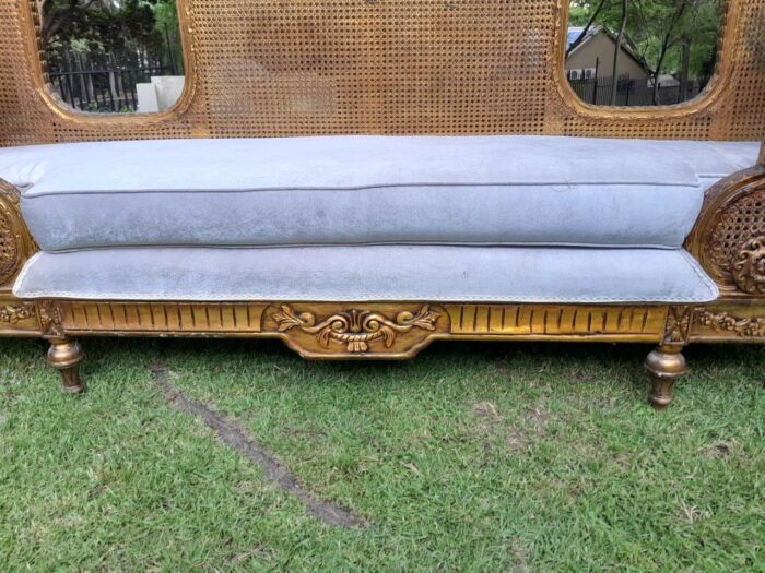 A French Style Hand Gilded Rattan Settee / Day Bed With Seat Cushion - Image 6