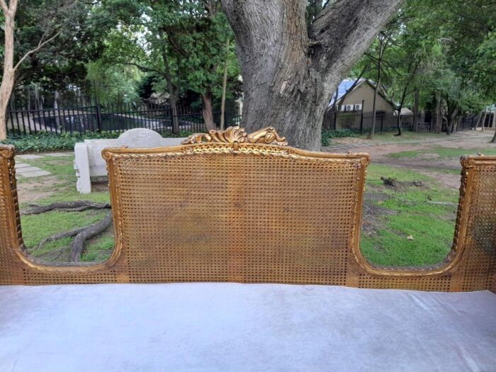 A French Style Hand Gilded Rattan Settee / Day Bed With Seat Cushion - Image 7