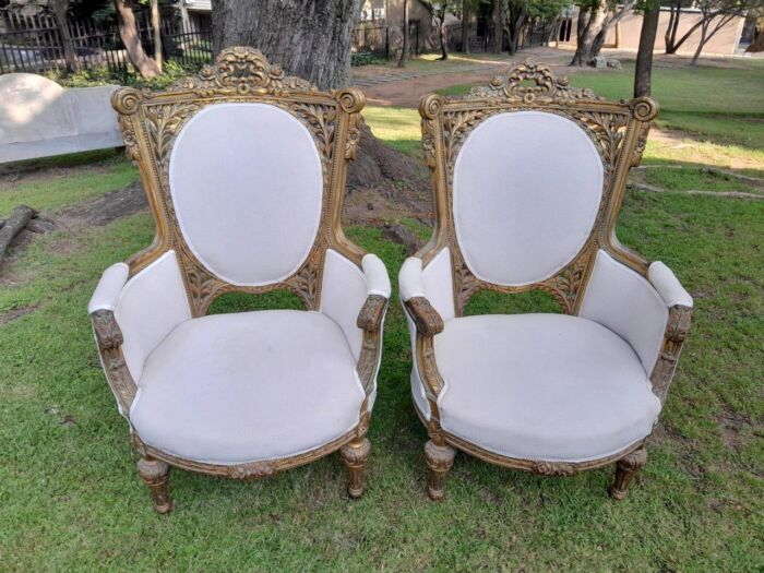 A Pair Of French Style Giltwood Ornate Arm Chairs - Image 2